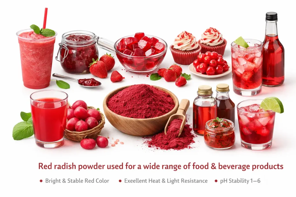 Red radish pigment application in food and beverage, natural red food colorant