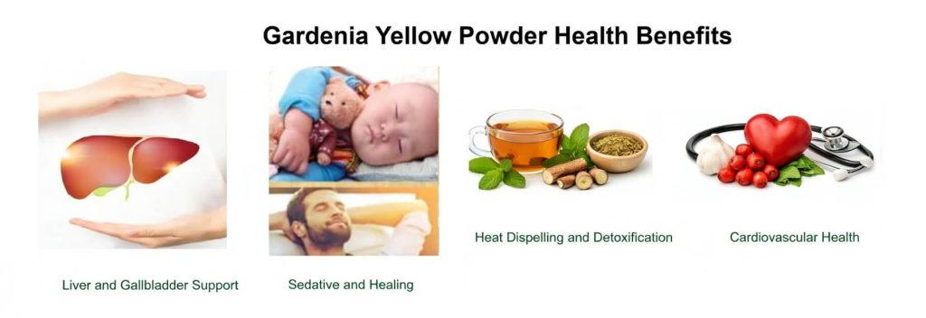 Gardenia Yellow Powder benefits for liver, gallbladder, relaxation, detox, and heart health
